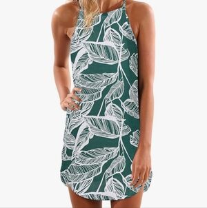 Green and White Leaf Print Dress